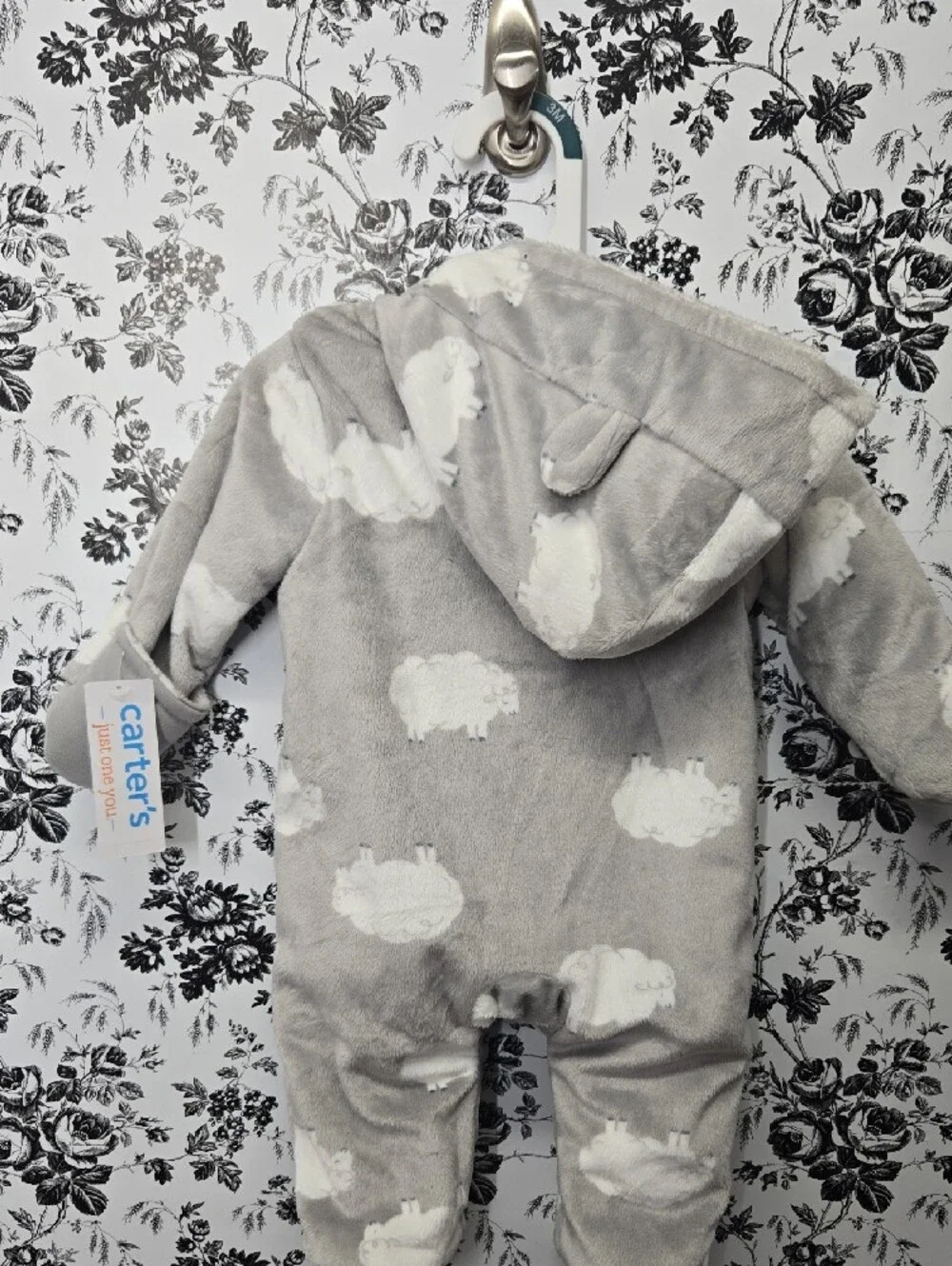 Cozy Cloud-Print Fleece One-Piece - Light Gray